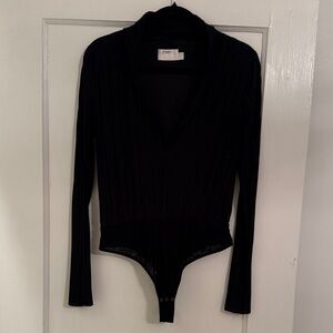 TJD Black Ribbed Long Sleeve Bodysuit - Size XS